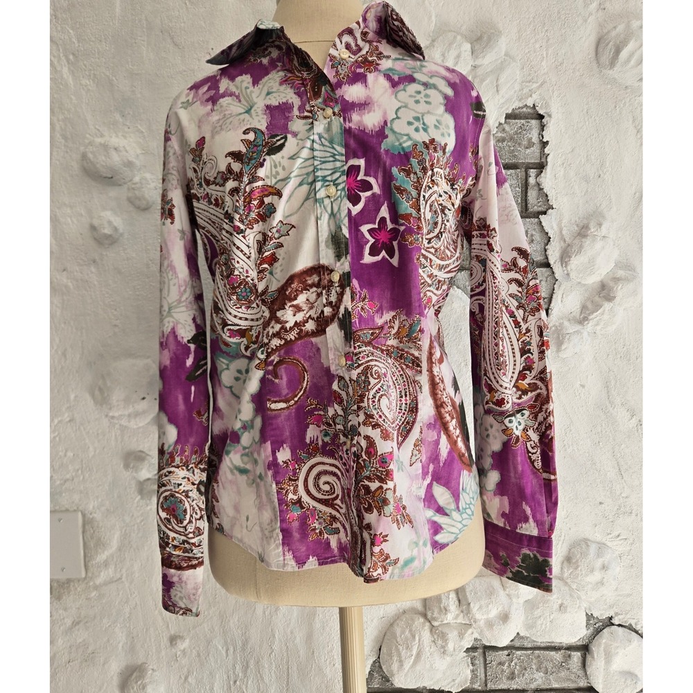 Etro Milano Purple Paisley Floral Button Down Shirt Made in Italy Size 44